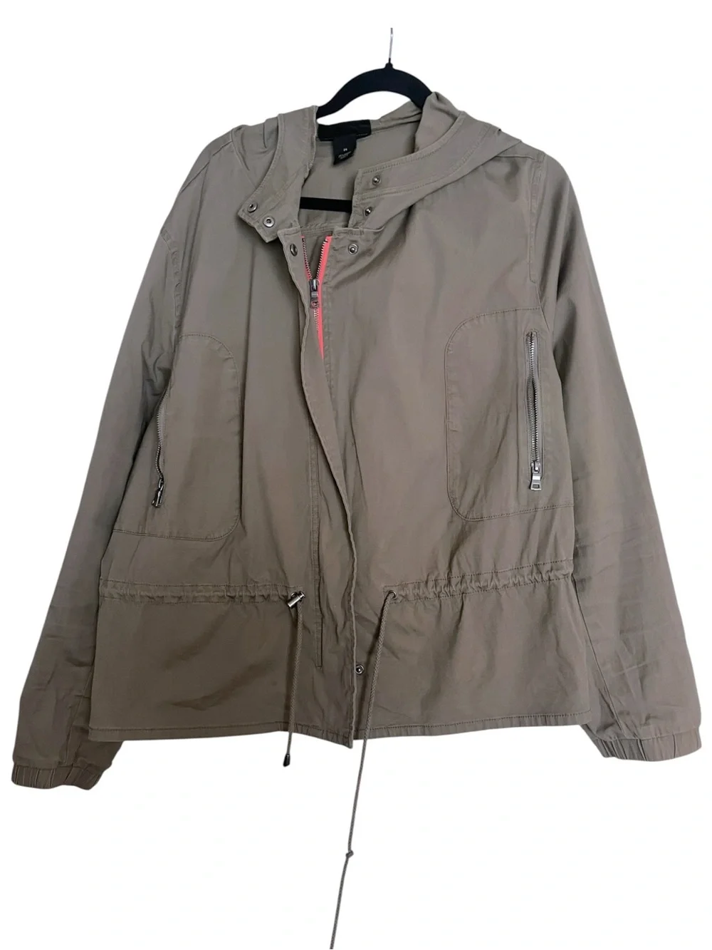 Lane Bryant Cinch Waist Anorak Olive Green Hooded Zip Jacket Size 24 - Picture 2 of 5